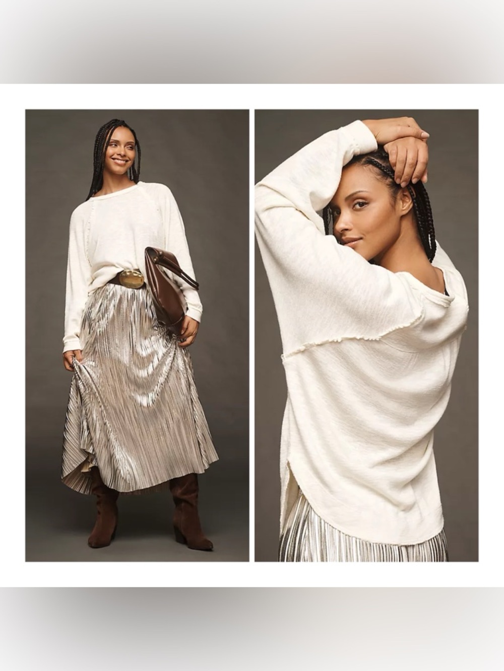 Anthropologie Pilcro XL Relaxed Fit Ruffled Raglan Thermal Top‎ In Antique